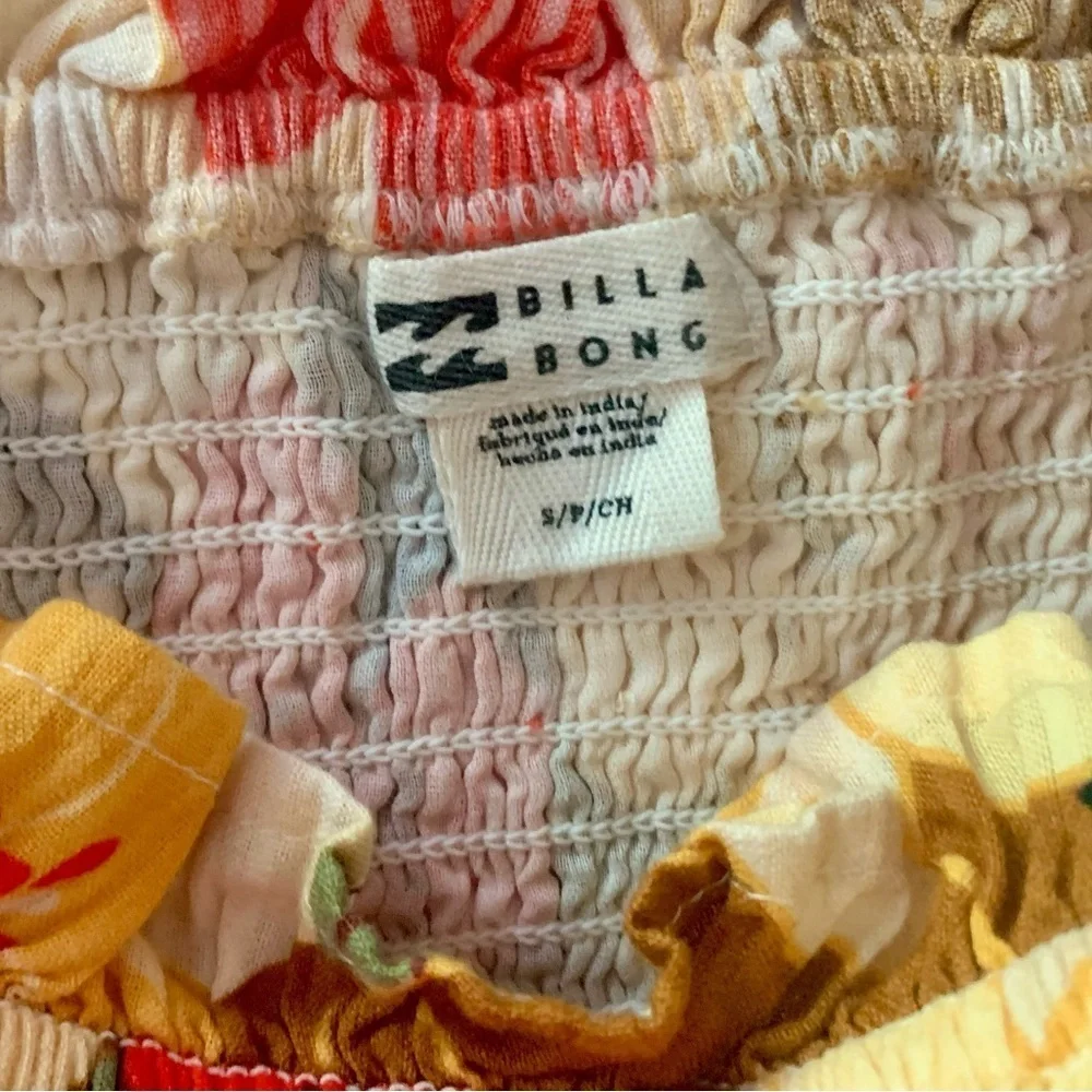 Billabong Orange Yellow Smocked Puff Sleeve Blouse - NWT - Small
